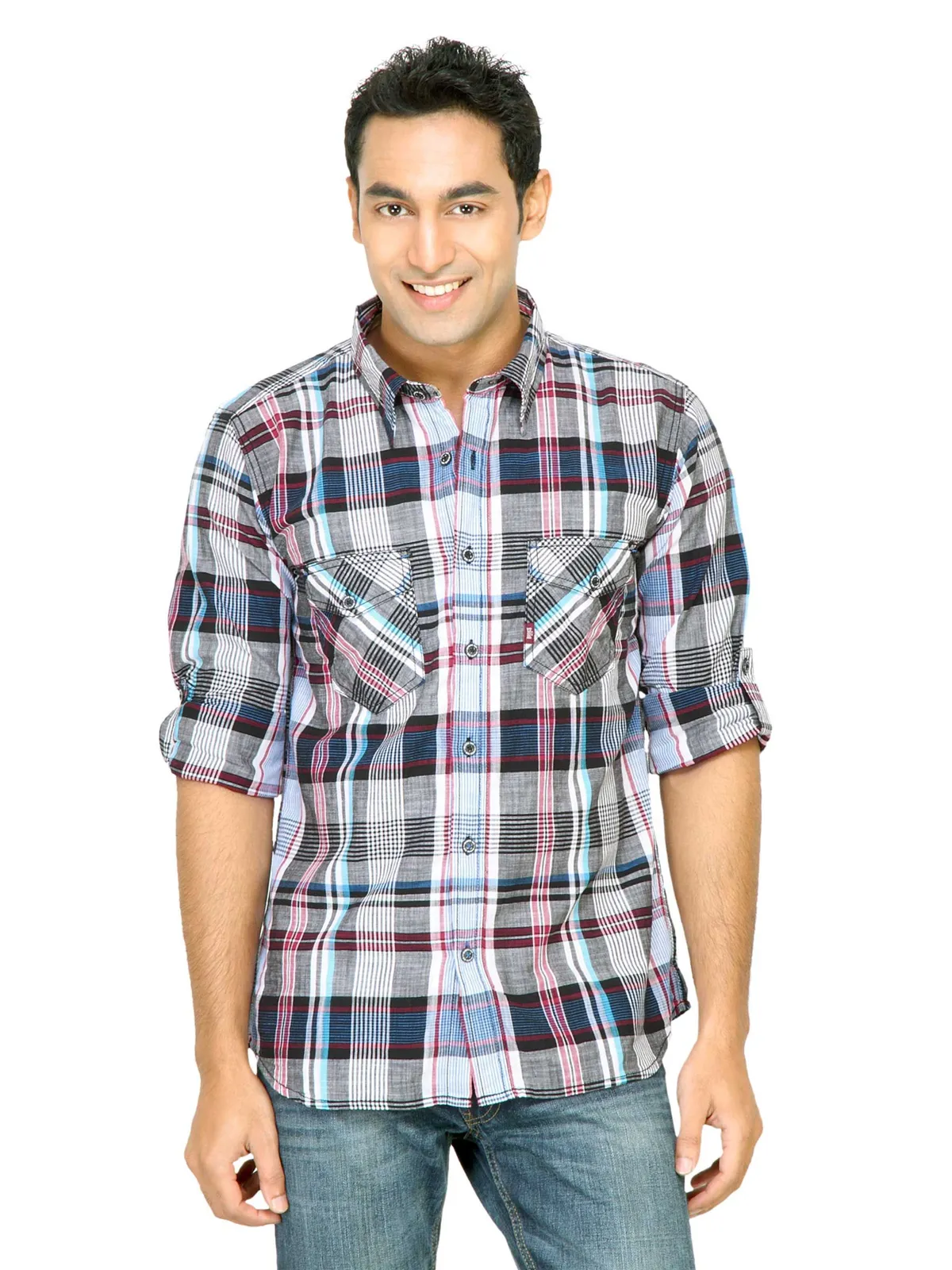 Basics Men Black Slim Fit Checked Shirt