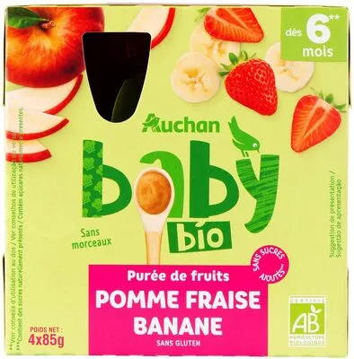 Auchan Baby Bio Purée de fruits - Pomme Fraise Banane